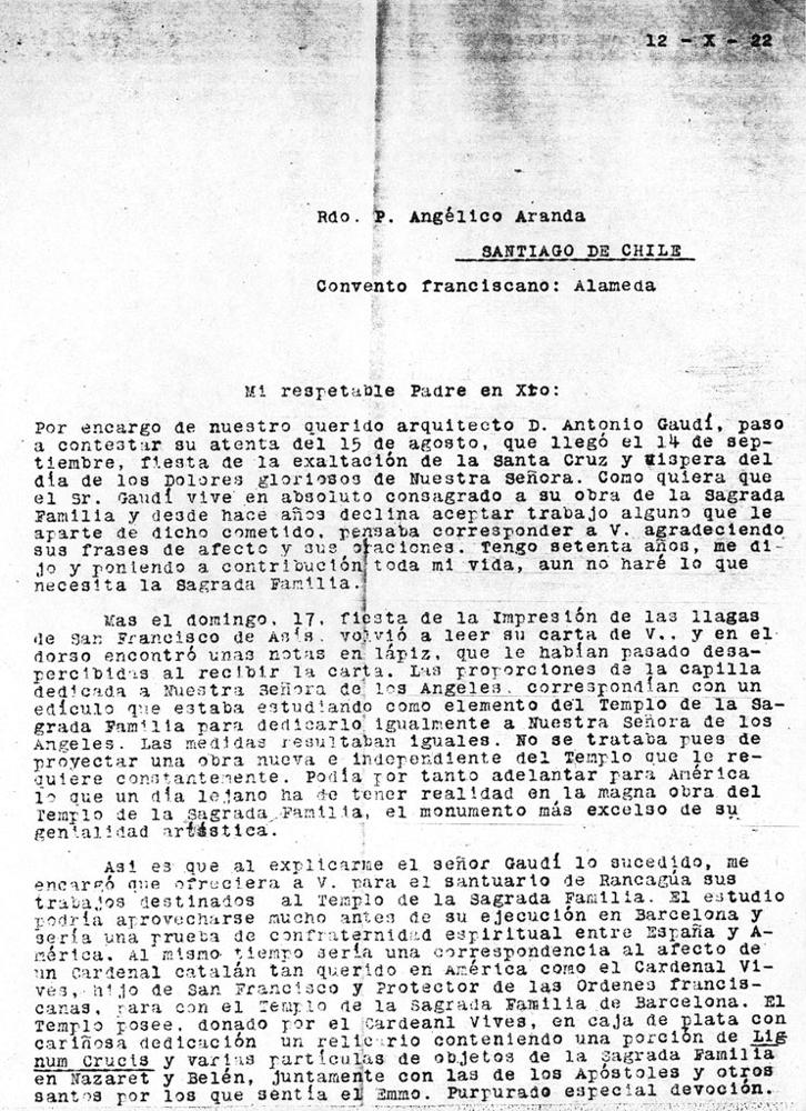 Respuesta a fray Aranda escrita por encargo de Gaudí, página 1